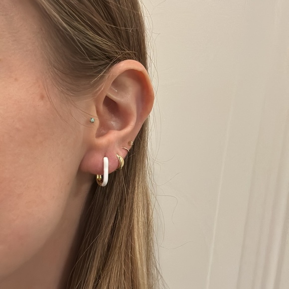 marley and me Jewelry - white and gold oval hoops enamel petite dainty hoop earrings